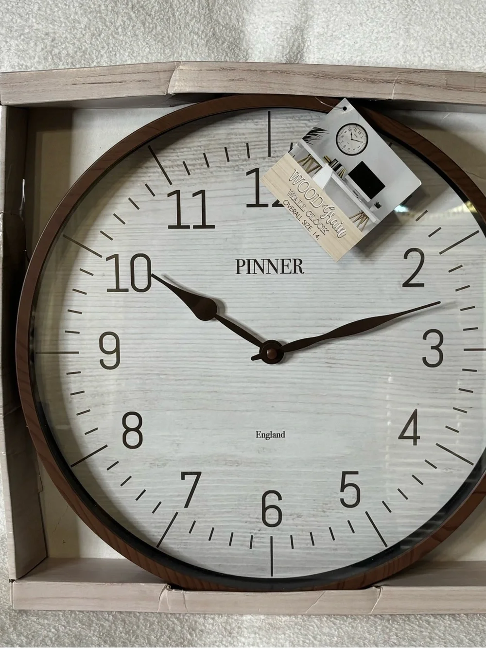 Pinner Wall Clock - White Face with Brown Frame
